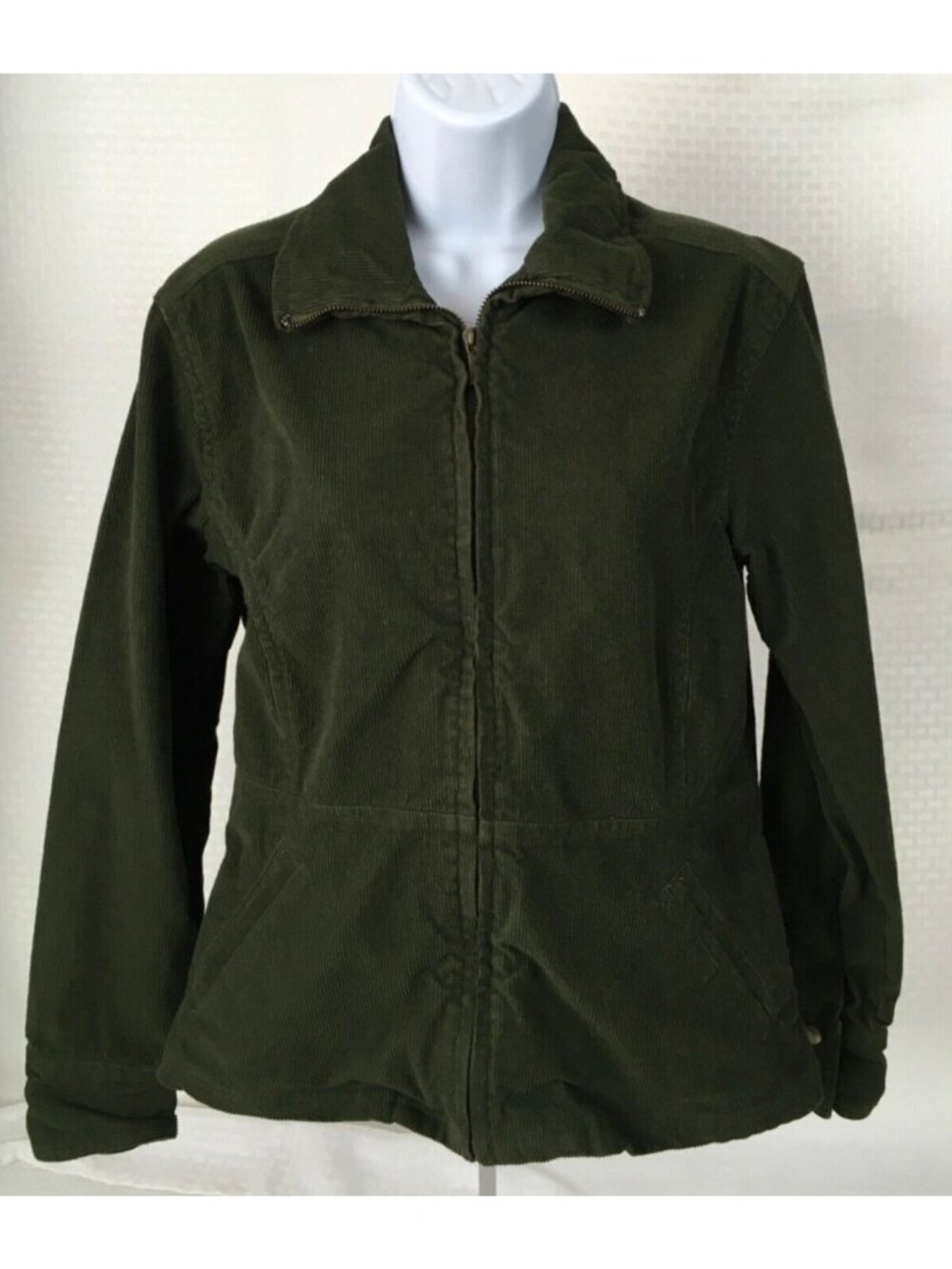 Allison Lane Jacket Size PL Olive Green Corduroy Pockets Full Zip Long Sleeves